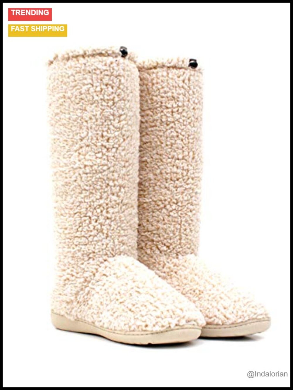 Luxurious Two-Toned Faux Fur Tall Fluffy Slipper Boots Calf Height